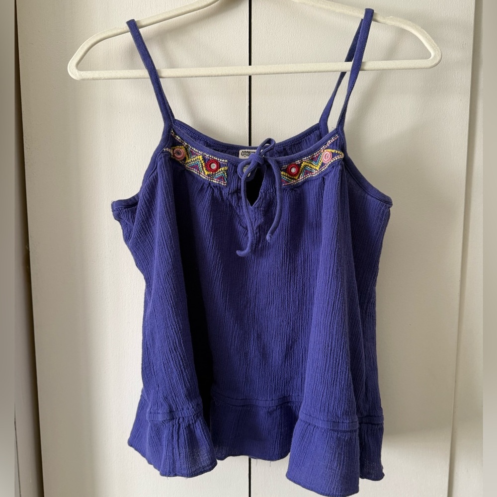 Vintage Route 66 Y2K Tank Top Purple Embroidered Spaghetti Strap Bow Ruffles